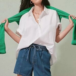 NWT LOFT Poplin Henley Dolman Everyday Tunic Shirt Size Small White